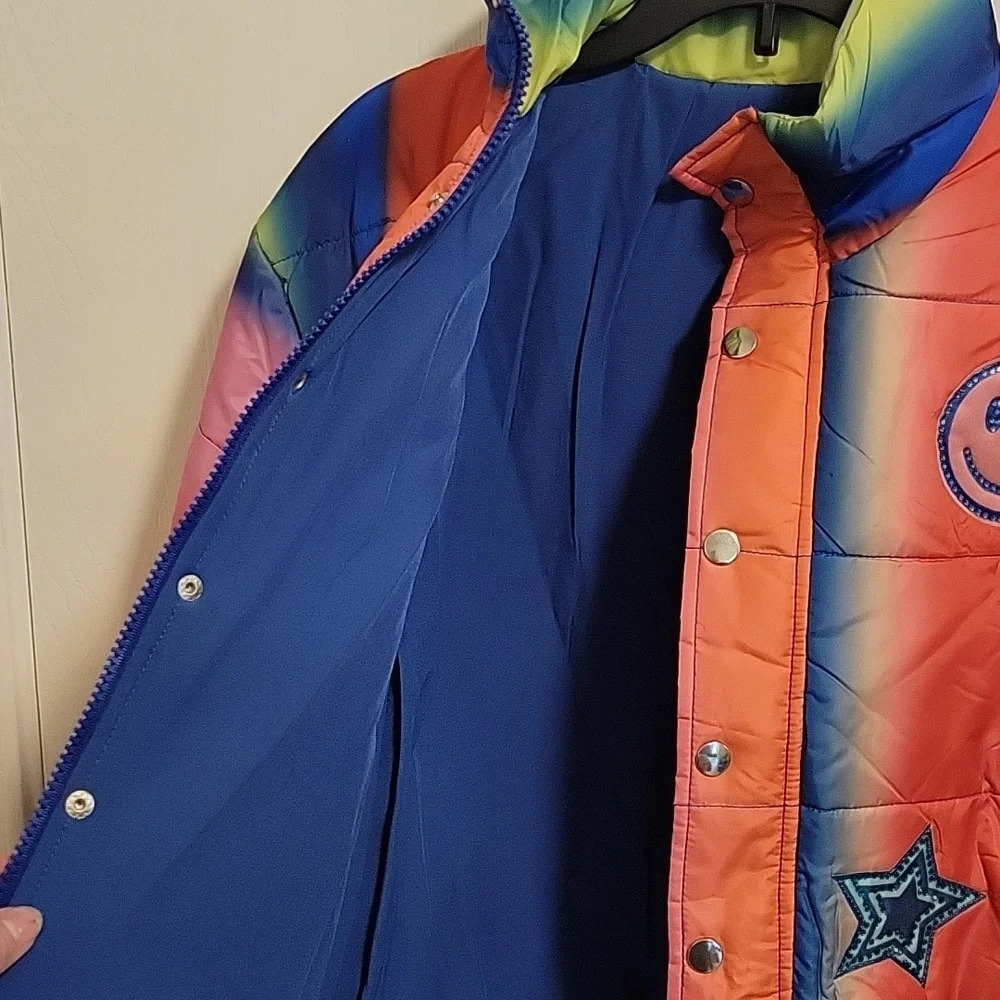 NWT Hannah Banana Girls Colorful Rainbow Coat Size 12 Zipper with button overlay - Picture 4 of 5